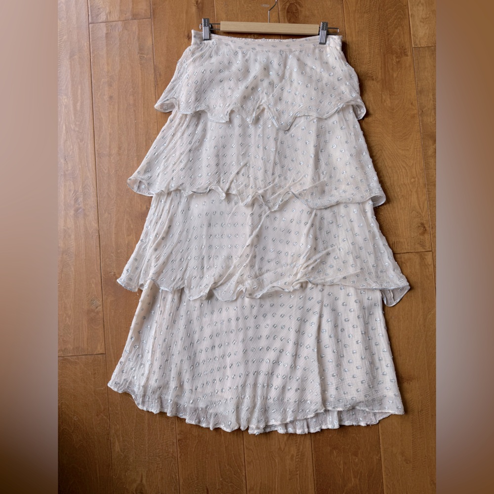 Beautiful pale pink tiered skirt with ruffles flowy boho sparkle 💗 sz small